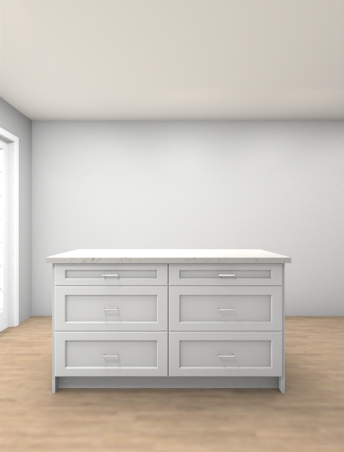 Studio Kitchen 60" Kitchen Island with 6 Drawers, White Countertop & Shaker Style Design, Freestanding Kitchen Storage Island Cabinet, Available in Shaker White or Wood Grey