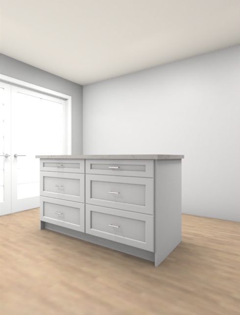 Studio Kitchen 60" Kitchen Island with 6 Drawers, White Countertop & Shaker Style Design, Freestanding Kitchen Storage Island Cabinet, Available in Shaker White or Wood Grey