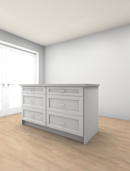 Studio Kitchen 60" Kitchen Island with 6 Drawers, White Countertop & Shaker Style Design, Freestanding Kitchen Storage Island Cabinet, Available in Shaker White or Wood Grey