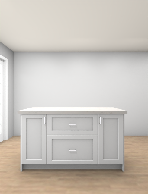 Studio Kitchen 60" Kitchen Island Cabinet with 2 Drawers & 2 Doors | Shaker White & Wood Grey