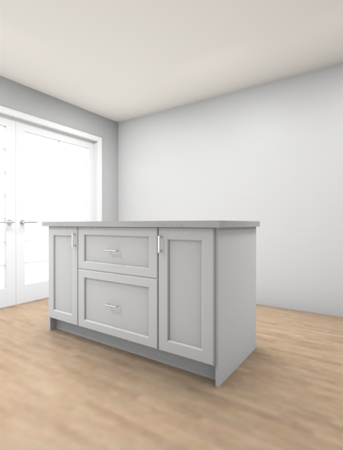 Studio Kitchen 60" Kitchen Island Cabinet with 2 Drawers & 2 Doors | Shaker White & Wood Grey