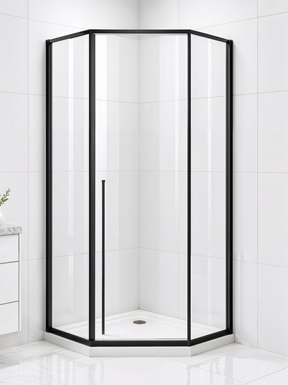 Elara (UAA-331) Framed Neo-Angle Diamond Corner Shower Enclosure, 8mm Tempered Glass, Left or Right Opening Option, 38" X 38" X 71"