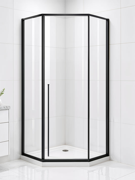 Elara (UAA-331) Framed Neo-Angle Diamond Corner Shower Enclosure, 8mm Tempered Glass, Left or Right Opening Option, 38" X 38" X 71"