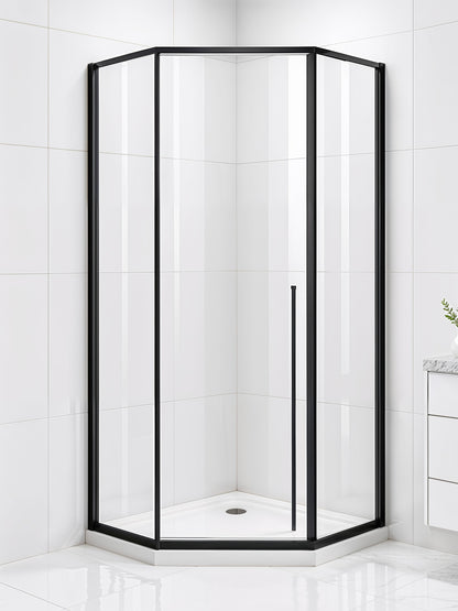 Elara (UAA-331) Framed Neo-Angle Diamond Corner Shower Enclosure, 8mm Tempered Glass, Left or Right Opening Option, 38" X 38" X 71"