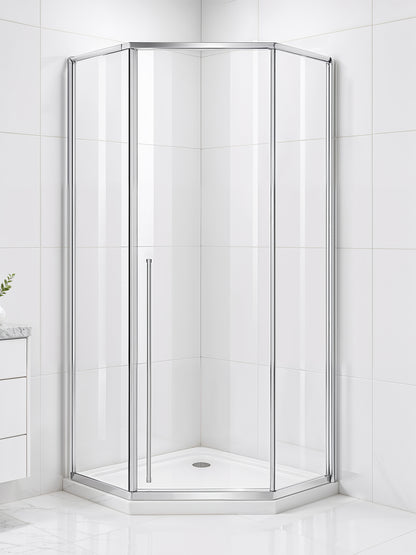 Elara (UAA-331) Framed Neo-Angle Diamond Corner Shower Enclosure, 8mm Tempered Glass, Left or Right Opening Option, 38" X 38" X 71"