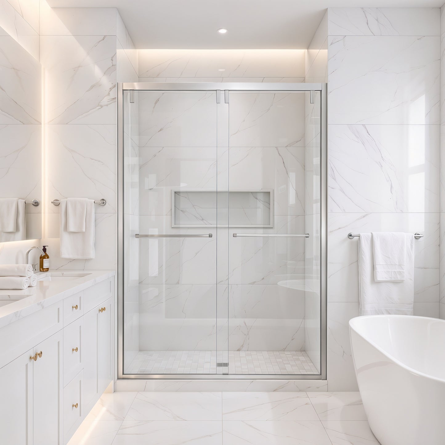 Strata (NBB-622) 60X60 Framed Double Sliding Shower Door For Bathtub - 8mm Tempered Glass