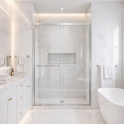 Strata (NBB-622) 60X60 Framed Double Sliding Shower Door For Bathtub - 8mm Tempered Glass