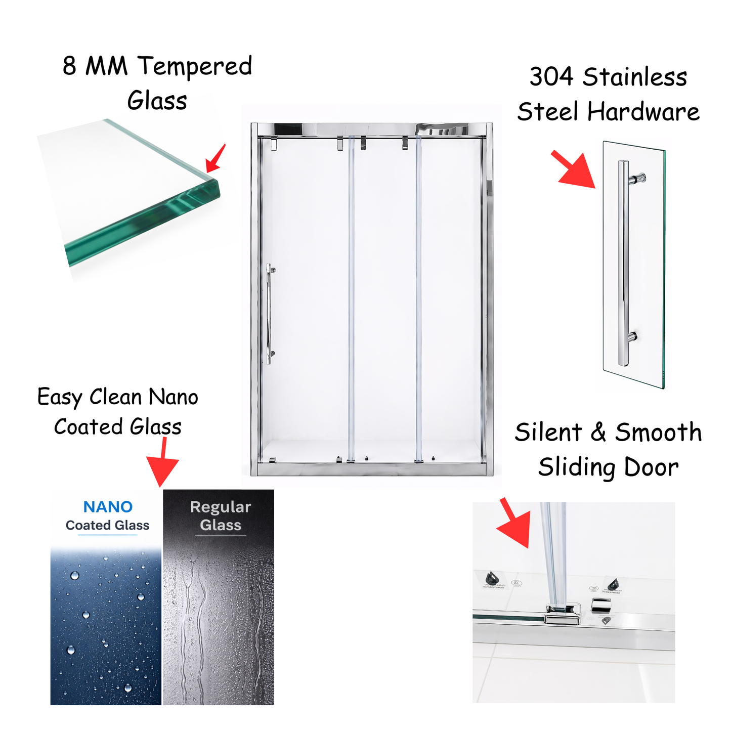 Aureon (VJA-632) 60X76 Framed Triple Sliding Shower Door, 8mm Tempered Glass, Chrome