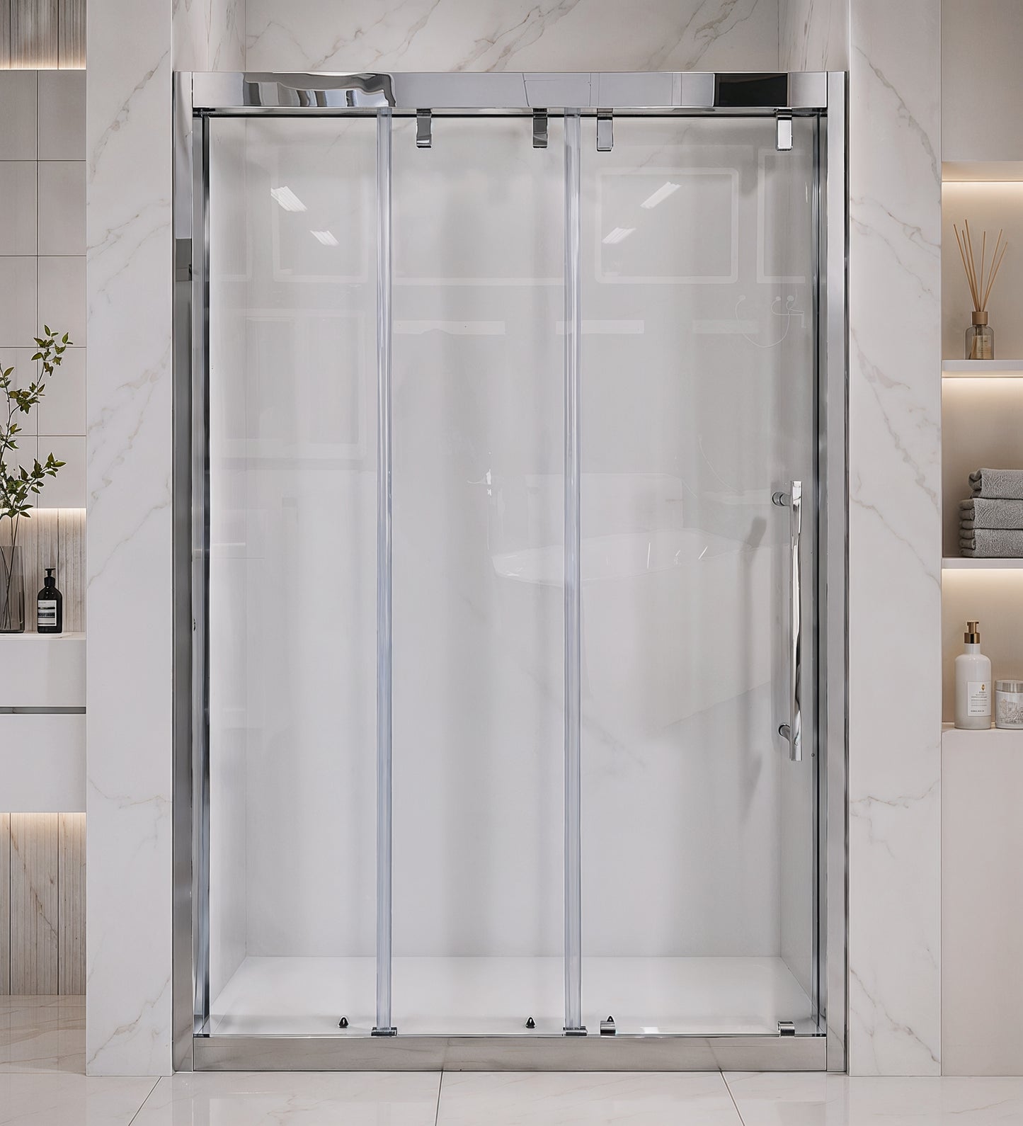 Aureon (VJA-632) 60X76 Framed Triple Sliding Shower Door, 8mm Tempered Glass, Chrome
