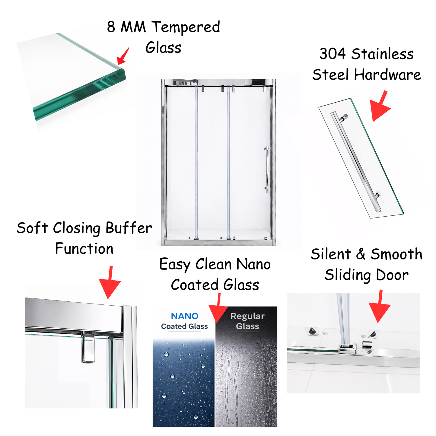 Aureon (VJA-632) 60X76 Framed Triple Sliding Shower Door, 8mm Tempered Glass, Chrome