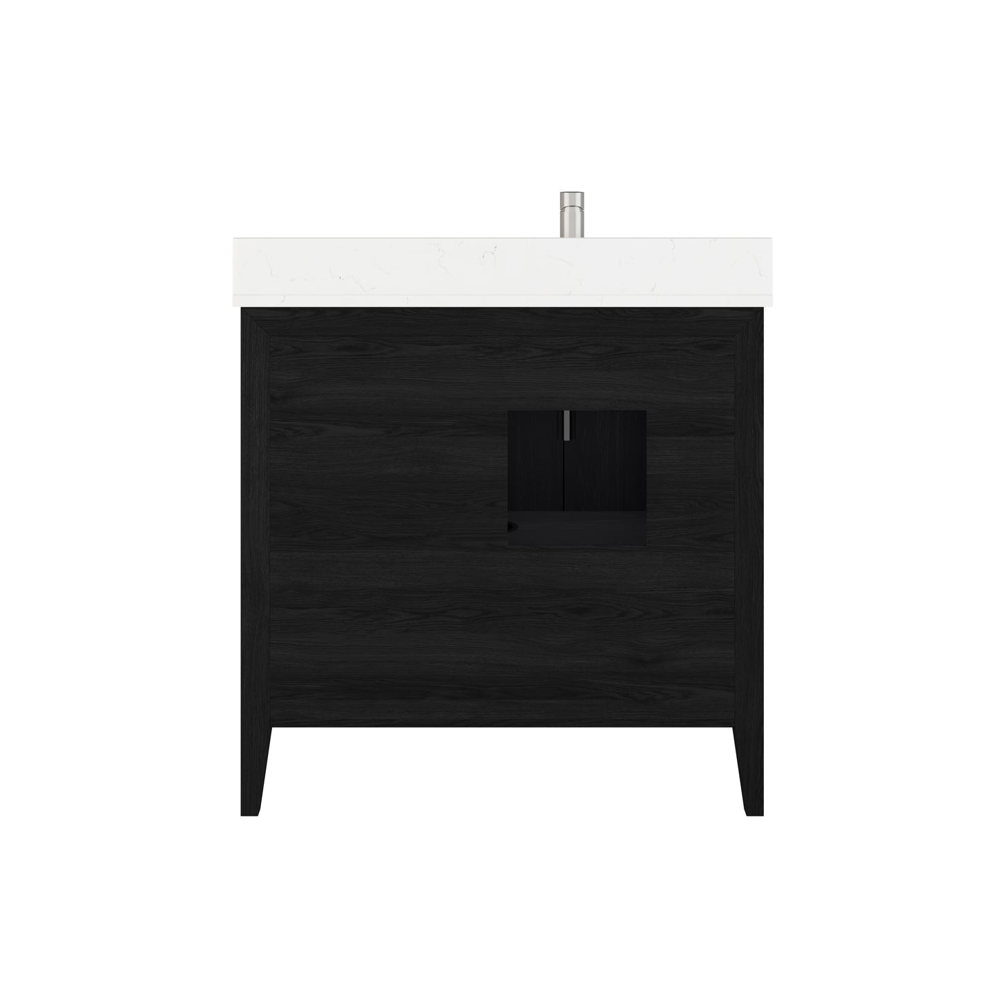 Meuble-lavabo Vance avec multiprise et ports USB, armoire en bois massif, comptoir en quartz Diamond, tiroirs et portes à fermeture amortie, évier en céramique sous plan, préassemblé