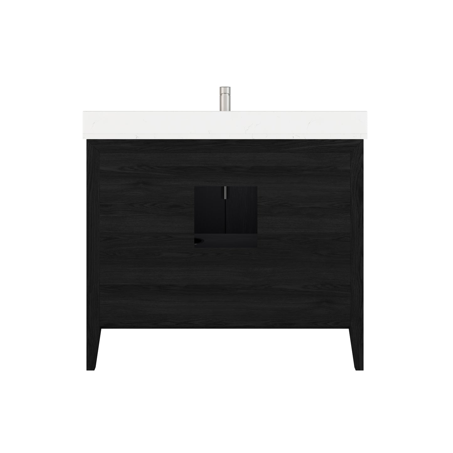 Meuble-lavabo Vance avec multiprise et ports USB, armoire en bois massif, comptoir en quartz Diamond, tiroirs et portes à fermeture amortie, évier en céramique sous plan, préassemblé