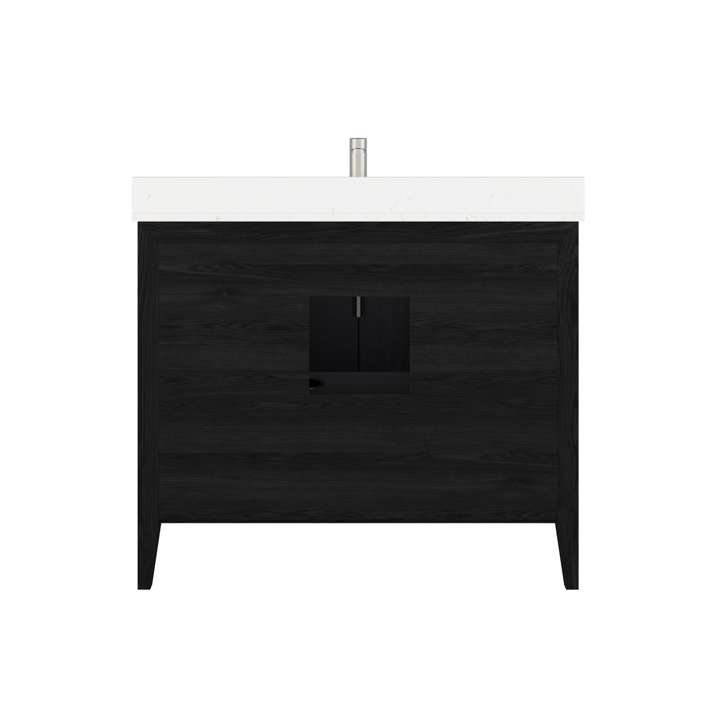 Meuble-lavabo Vance avec multiprise et ports USB, armoire en bois massif, comptoir en quartz Diamond, tiroirs et portes à fermeture amortie, évier en céramique sous plan, préassemblé