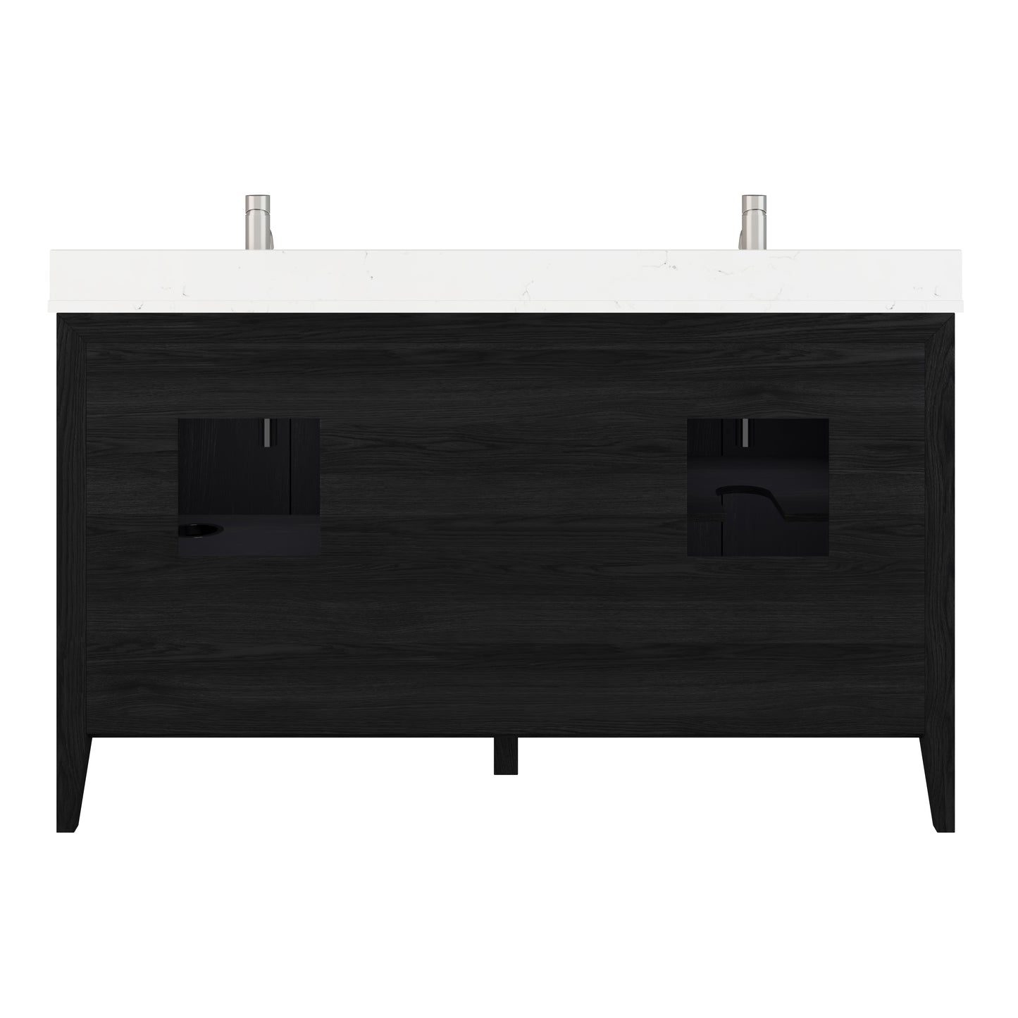 Meuble-lavabo Vance avec multiprise et ports USB, armoire en bois massif, comptoir en quartz Diamond, tiroirs et portes à fermeture amortie, évier en céramique sous plan, préassemblé
