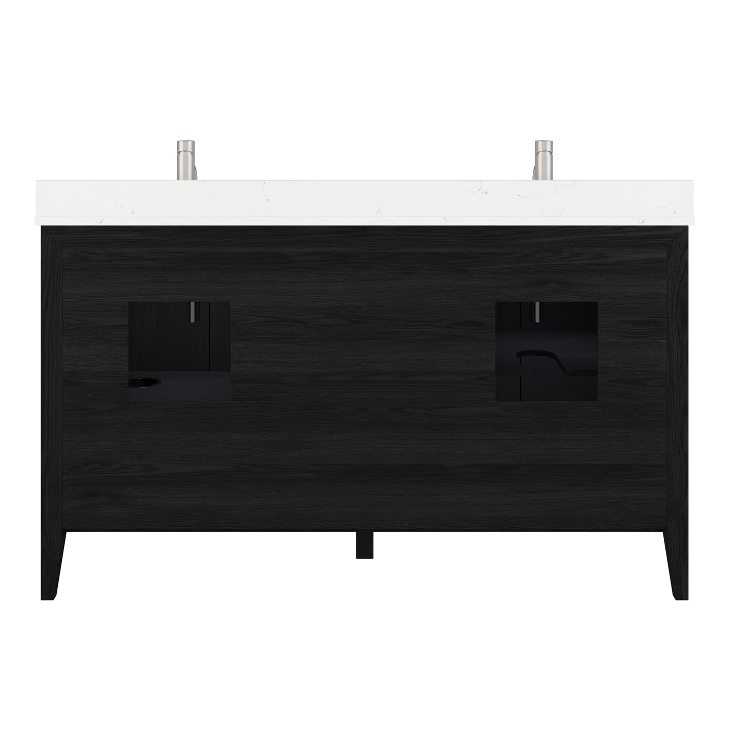 Meuble-lavabo Vance avec multiprise et ports USB, armoire en bois massif, comptoir en quartz Diamond, tiroirs et portes à fermeture amortie, évier en céramique sous plan, préassemblé