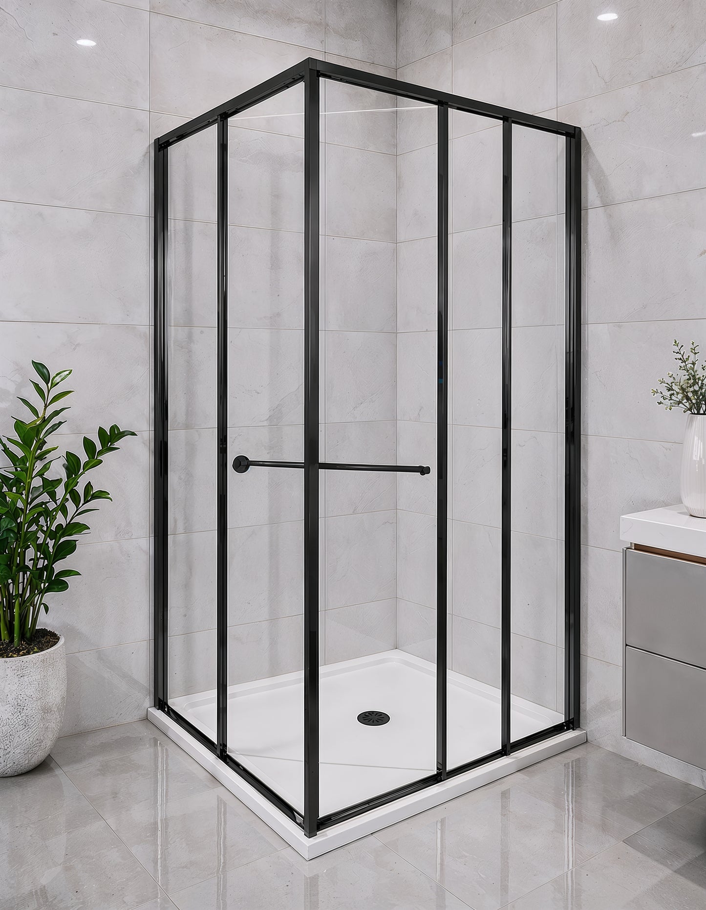 Axis (NVA-131) Framed Square Corner Sliding Shower Enclosure, Easy-Clean 8mm Tempered Glass, 36" x 36" x 71"