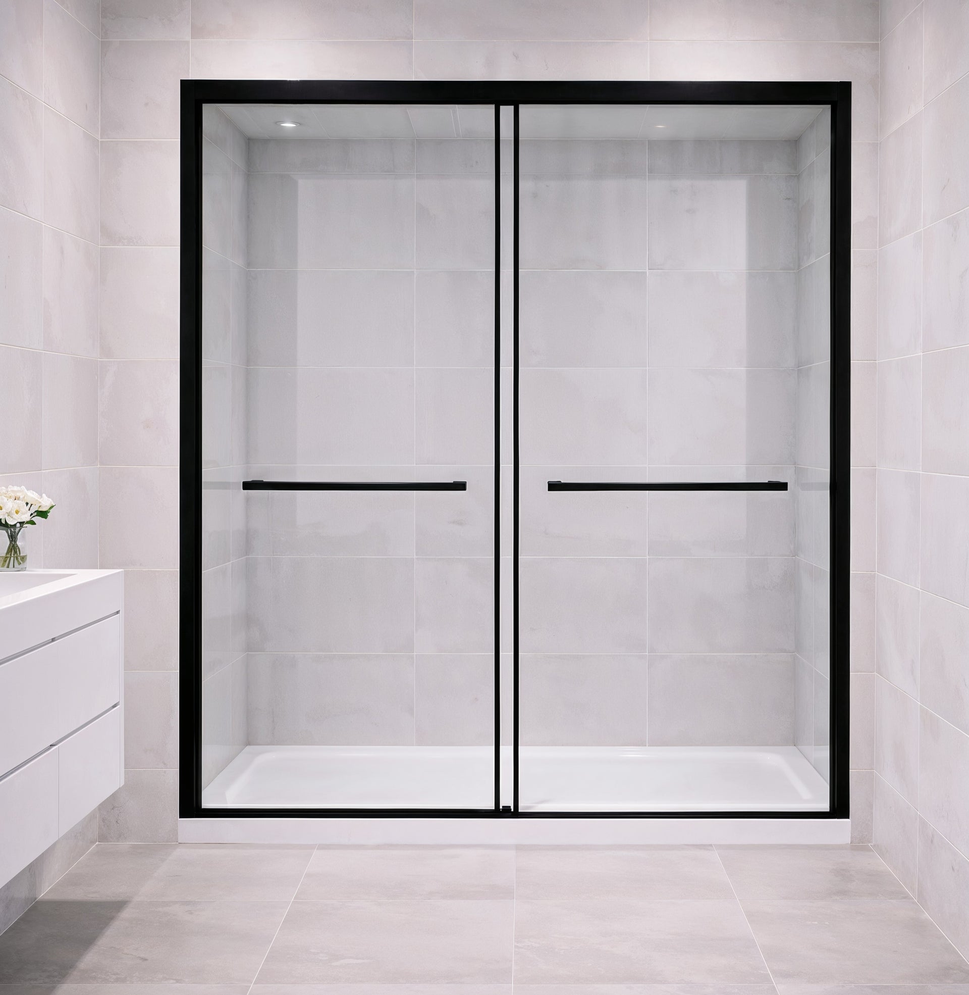 Cascade (NKB-622) 60X60 Framed Double Sliding Shower Door For Bathtub - 8mm Tempered Glass