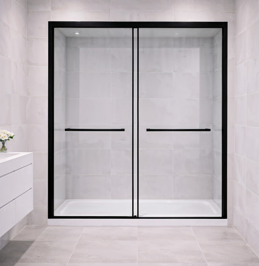 Cascade (NKB-622) 60X60 Framed Double Sliding Shower Door For Bathtub - 8mm Tempered Glass