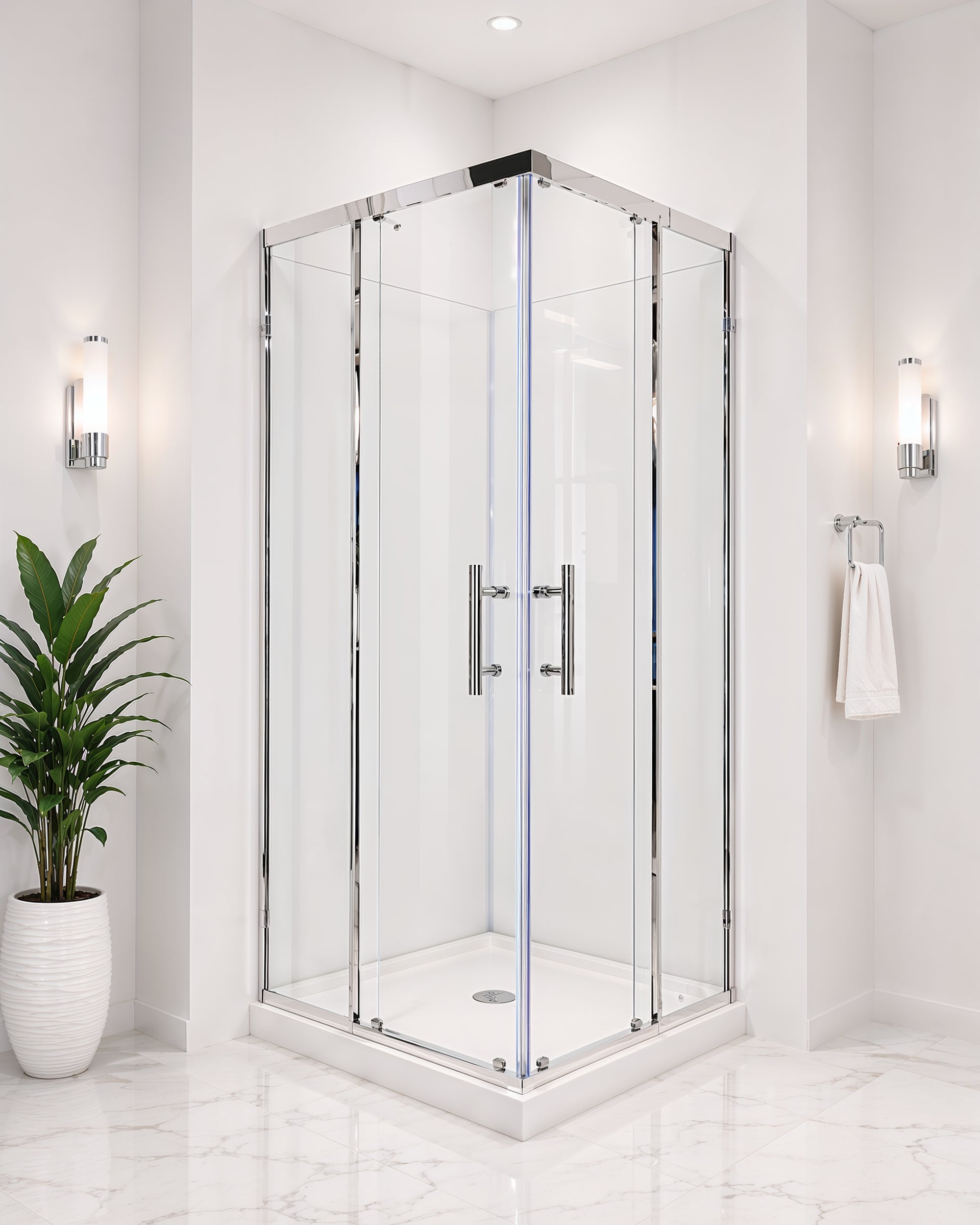 Vellum (NCA-142) Framed Corner Sliding Shower Enclosure, 8mm Tempered Glass, 32" x 32" x 71", Chrome