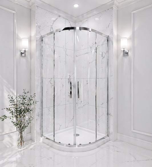 Linea (NCA-442) Framed Curved Quadrant Sliding Shower Enclosure, 8mm Tempered Glass, 36" x 36" x 71", Chrome