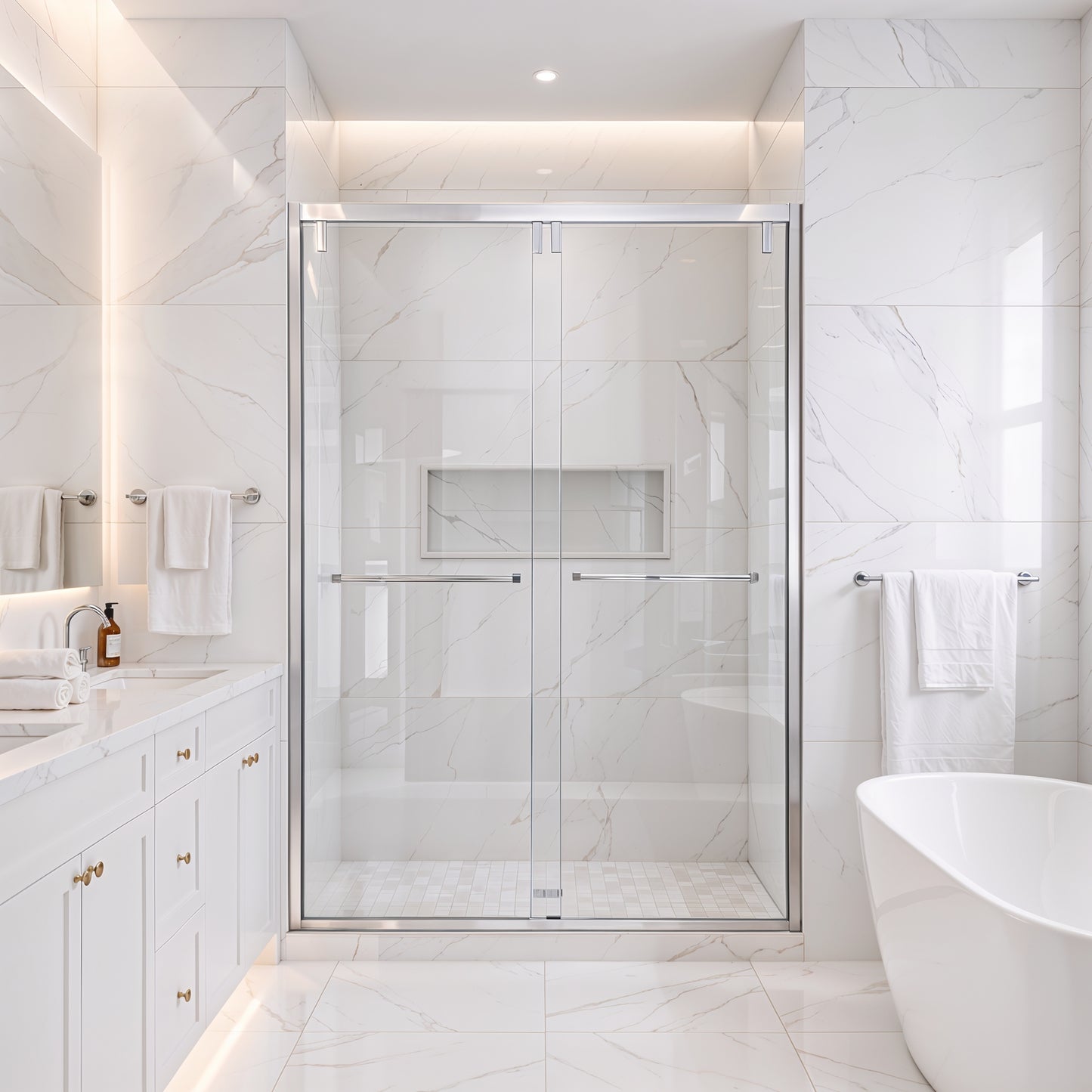 Strata (NBB-622) 60X60 Framed Double Sliding Shower Door For Bathtub - 8mm Tempered Glass
